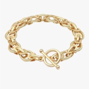18K Gold Plated Chunky Cuban Oval Link Chain Bracelet Toggle Unisex Luxury 10MM